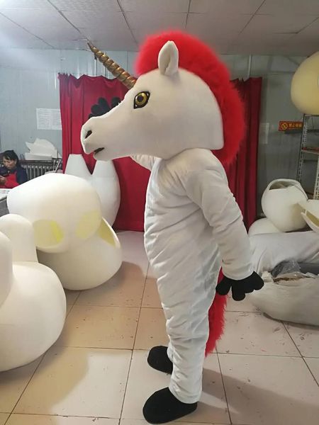 Disfraces de alta calidad Fotos reales disfraz de mascota unicornio de lujo tamaño adulto envío gratis