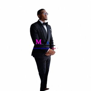 Kostuums Hommes 2023 Luxe Zwarte Jacquard Bruiloft Pakken Voor Mannen Slim Fit Double Breasted Mannen Pak 2 Stuks Bruidegom Party smoking O72r #