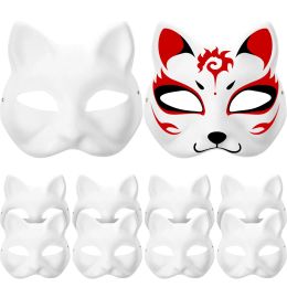 Kostuums Masker Kat Maskerade Blanco Maskers Wit Dier Leeg Diy Feest Vrouwen Cosplay Halloween Papier Therian Gezicht Kinderen Geschilderd Hand Wolf