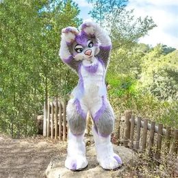 Kostuums Promotionele mascotte Grijze Husky Hond Fursuit Fullsuit Tienerkostuums Volledig harig pak voor kinderen Furries Anime Digitigrade-kostuum Gebogen benen