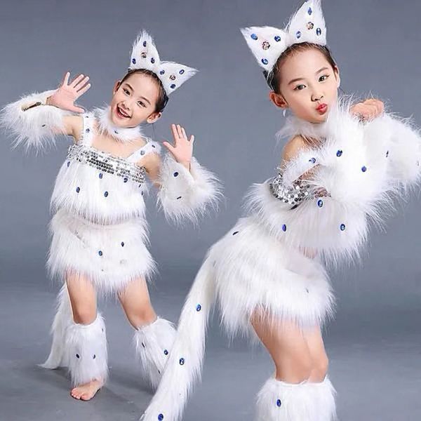 Costumes Cost de chat blanc pour filles sexy chat fille cosplay cosplames costumes Fox Girl Cosplay Animal Dance Costumes for Children Halloween Cosplay