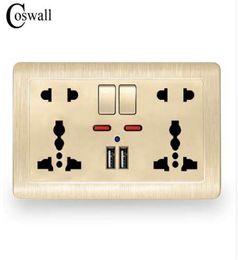Coswall stopcontact dubbel universeel 5-gaats geschakeld stopcontact 21A dubbele USB-oplader poort LED-indicator 146mm86mm goud 1102501841815