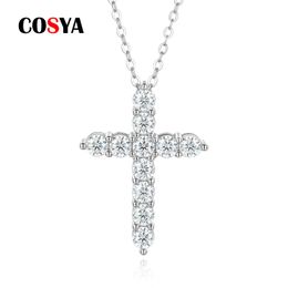 COSYA 3 4 5mm Moissanite Croix Pendentif Collier D Pour Les Femmes 100% 925 Sterling Silver Wedding Party Diamant Colliers Fine Jewelry