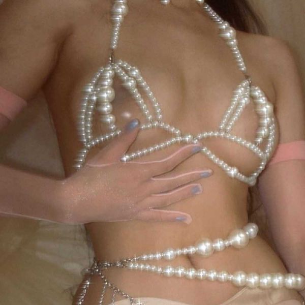 CosySail Sexy imitation Pearl Sujetador Bralette Cuerpo Cadena de Cuerpo para Femenino InSol Collar Arnés Cumpleaños Cumpleaños Partido Joyería de vacaciones X0726