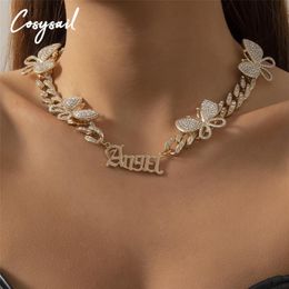 Cosysail brillant strass papillon collier ras du cou mignon ange lettre collier gros cristal collier femmes bijoux cadeau 236W