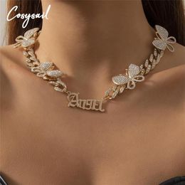Cosysail brillant strass papillon collier ras du cou mignon ange lettre collier gros cristal collier femmes bijoux cadeau 2089
