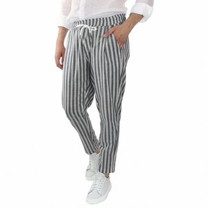 cott en linnen broek heren gestreepte broek losse casual zomer ademend trekkoord elastische taille broek streetwear 2023 d463 #