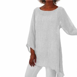 Cott linnen Casual T-shirts top vrouwen plus size elegante shirts tees 2023 herfst oversized vrouwelijke kleding solide pullover y2k cr d3o0#