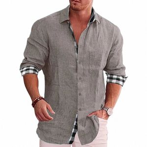 cott linnen hete verkoop heren shirts met lg-mouwen effen kleur opstaande kraag casual strandstijl casual knappe mannen shirts s-4xl f7zj#