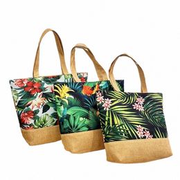 Sacs à main rétro en lin cott plantes de grande capacité impression sac à bandoulière pour femme sac fourre-tout minimaliste k2hR #