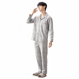 Cot heren Lg Nachtkleding Koreaanse Fi Gedrukt Vest Homewear Mannelijke Big Size L-3XL Pyjama Set Ademend Pijamas Hombre Q8We #