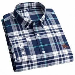 cott Oxford Lg Chemises à manches pour hommes 100% Vêtements pour hommes Automne Hiver Top Blouse Busin Chemises décontractées Coréen Fi 15oB #