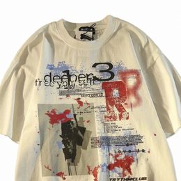 Cot Retro Gothic Graffiti Print T-shirt Top Zomer Trend Harajuku Persality Straat Y2K Hip Hop Paar Korte Mouw Top q9Wj #