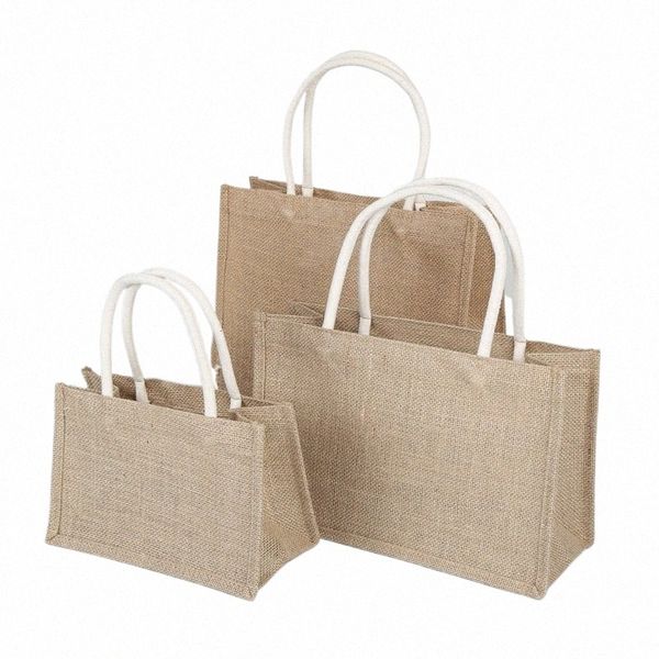 Cott Rope Portable Linen Sac rétro Film en revêtement en lin en revanche Shop Jute Sac de jute Sac de boutique U2IJ #