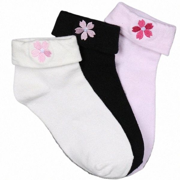 Cott Sakura Calcetines bordados para niñas JK Escuela de uniforme Dr Linda medias cortas Blossoms Calcetines Accesorios de uniformes C9pr#