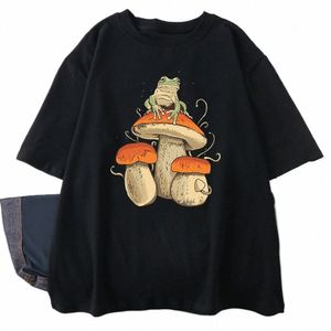 Cottagecore esthétique champignon foncé académique grenouille drôle t-shirt hommes décontracté surdimensionné Cott à manches courtes rue Hip Hop T-Shirts W269 #