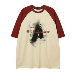 Coton American Personomy Retro Street Print T-shirt mode harajuku lâche hip hop femme cavai robe à manches courtes 240426