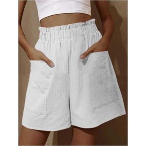 Short extérieur en coton et lin Wear Bud taille haute mode grande taille jambes larges