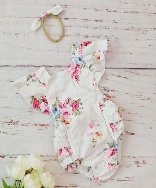 Coton bébé fille vêtements Costumes imprimé fleuri bandeau Boutique été pour nouveau-né mignon Vintage barboteuses combinaison 0 3 6 mois 2019803616