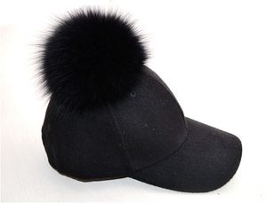 Casquette de baseball en coton avec Pom Pom simple chapeaux de fourrure de renard unisexe réglable casquettes de chapeau de relance plus récent livraison gratuite