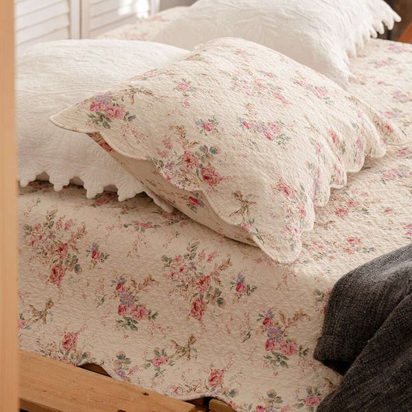 Ensemble complet de literie en coton, couverture pastorale, couvre-lit épais avec broderie de fleurs, taie d'oreiller, pour lit Double, 3 pièces