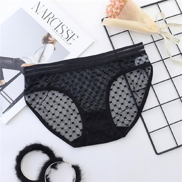 Coton noir rouge femmes caleçons Sexy sous-vêtements dentelle Sexy mince culotte transparente noir Perspective string Temptation209o