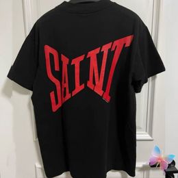 Camisetas negras de algodón con estampado de letras rojas, camisetas de manga corta con estampado bordado, camiseta de moda urbana para hombres y mujeres