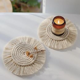 Katoenen vlecht achtbaan handgemaakte macrame cup kussen kussen bohemia stijl niet-slip cup mat warmtisolatietafel mat koffiekopje koffie Coaster Coaster