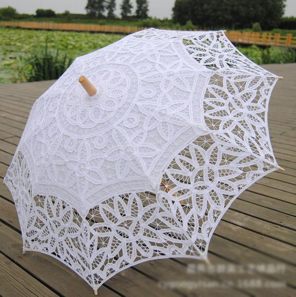 Parasol de mariée en coton, fait à la main, dentelle de Battenburg brodée, Parasol blanc, élégant, mariage, haute qualité, Po Props6708493