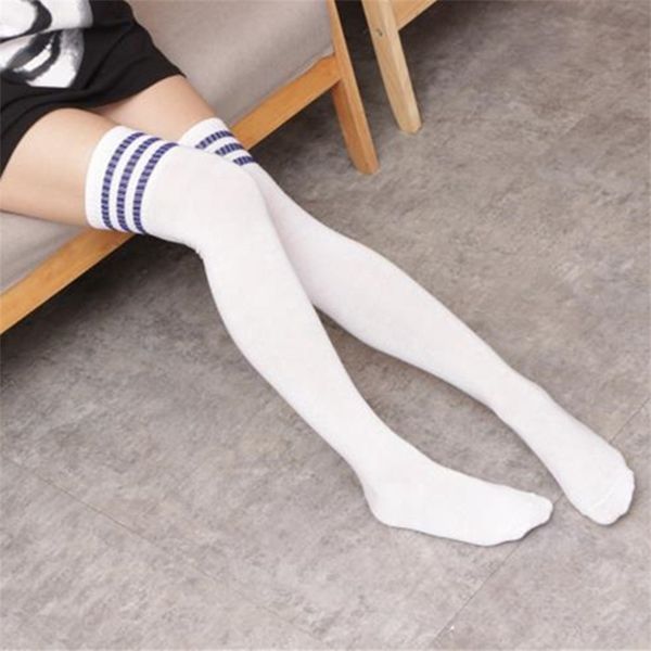 Cotton Candy Color High Rubber Band Genou Chaussettes Trois Barres Football Baby College Bas 211201