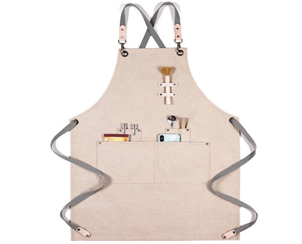 Coton Canvas Tablier unisexe en cuir ajusté Coue suspendu coul El Restaurant Cafe Barber Shop Bakery Bar Work7443337