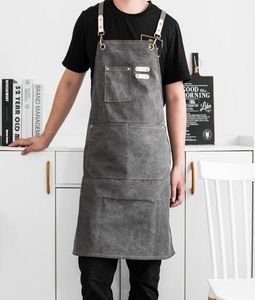 Coton Canvas Kitchen Tabliers For Woman Men Work Tablier pour Grill Restaurant Bar Shop Cafes Beauty Nails Studios Stylist Bib7407390