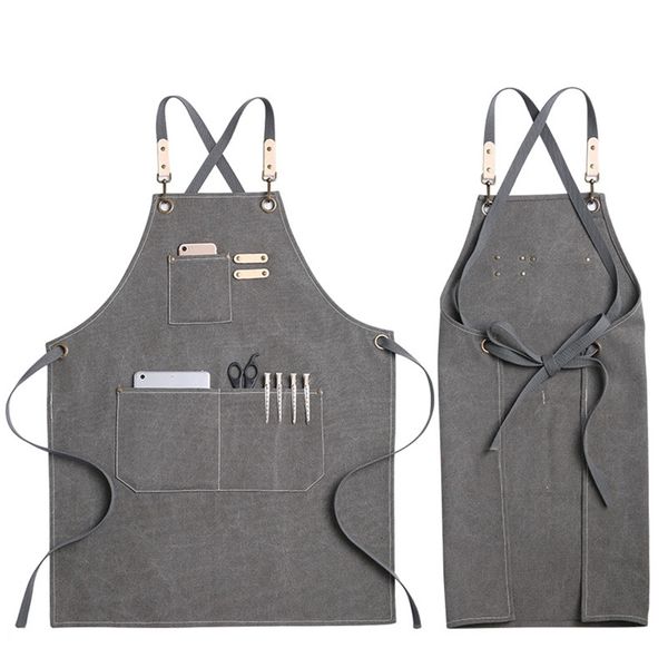 Coton Toile Cuisine Tabliers Pour Femme Hommes Travail Tablier Grill Restaurant Bar Boutique Cafés Beauté Ongles Studios Coiffeur Bib 210625