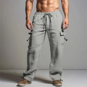 Pantalon cargo en coton pantalon pour hommes pantalon de sport respirant multi-poches solide grande taille pantalon de jogging décontracté pour hommes 240217