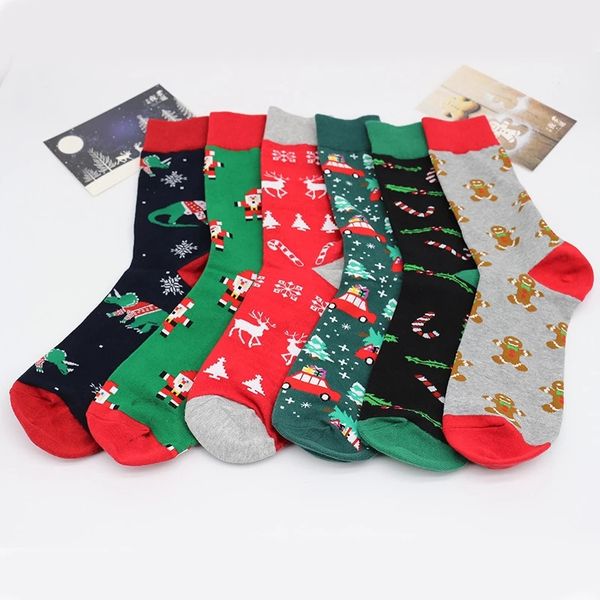 Calcetines de Navidad de algodón de gran tamaño para hombre Otoño Invierno Santa Claus árbol de Navidad regalo de alce de nieve calcetín feliz WLL391