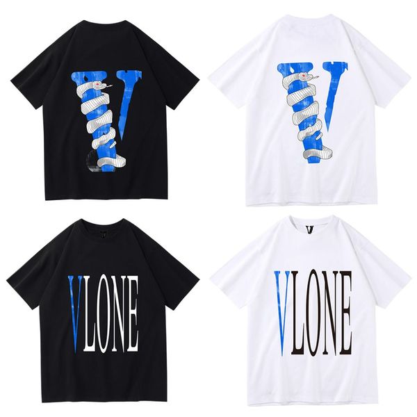 Vlone t-shirt coton tissu à manches t-shirt hommes été mode impression ample et polyvalent col rond couple haut personnalité bas chemises