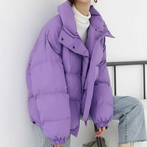 Chaqueta de invierno de algodón Colorfur, Parka para mujer, abrigo acolchado cálido, prendas de vestir holgadas con cuello levantado 210531