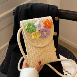 Sac à bandoulière en cordon de coton pour téléphone portable, Mini portefeuille tissé à la main avec fleur zéro, vacances à la plage