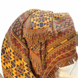 Cordons de coton tressé fil couverture canapé couverture Kilim tapis épaissi bohème turc motif ethnique couvre-lit tapis tapisserie 240106