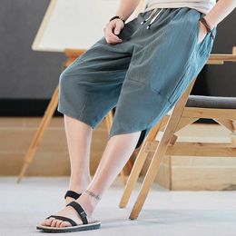 Katoen bijgesneden broek heren zomer tij merk Chinese stijl bijgesneden Harlan shorts losse casual sportbroek mannen broek x0723