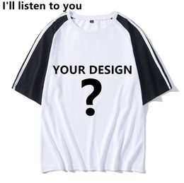 Camiseta personalizada de algodón Diseñe su logotipo Manga corta Hombres top Mujer camiseta Parte delantera trasera Ambos lados Personalizado falso dos piezas Diseñador de camisetas
