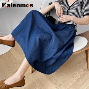 Katoenen denim jeans dames lange rok stretch vintage los slank fit blauw club streetwear kalenmos sexy harajuku chic rokken