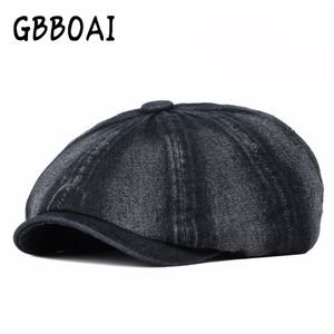 Katoen denim mannen baretten herfst vintage effen kleur octagon cap dames frans piek caps Gatsby casual krantenjongen hoed