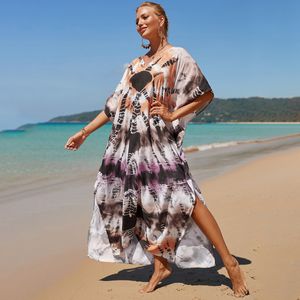 Katoenen stoffen dame strand smok bikini cover-ups luxe designer tie-dye printen strandjurk lxf2137 tie-dye printen zomer v-neck jurken