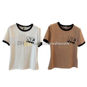 Katoenen T-shirts Dames Letters Print Tee Ronde hals T-shirt Designer Casual tees met korte mouwen