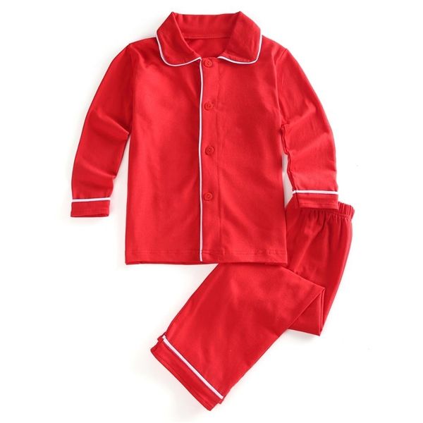 Coton automne hiver rouge filles pyjamas couleur unie noël pjs deux pièces ensembles à manches longues enfants garçons pyjamas 211109