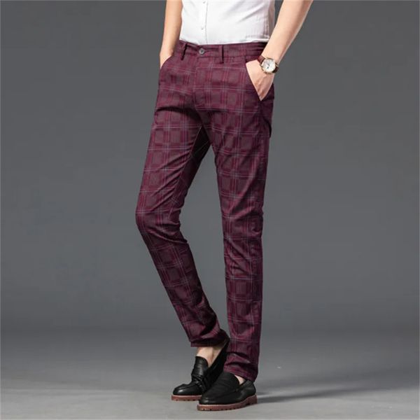 Coton mode streetwear hommes vêtements 7 couleurs hommes droite pantalon slim décontracté pantalon tendance noir pantalon à carreaux hommes 28-38