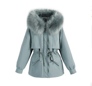 Katoenen faux leer gevormde plus maat 2xl winter grote bont jas vrouwen los slanke warme hooded parka jas down jas