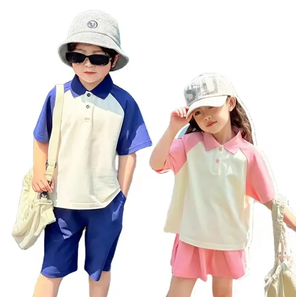 Costume d'été en coton de haute qualité pour enfants, ensemble deux pièces à manches courtes, t-shirt et short pour garçons et filles, uniforme scolaire pour enfants