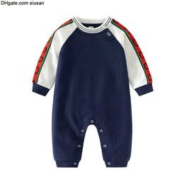 Coton Kids 100% Designer Rompers Baby Boy Girl Top Quality Quality Lary Mancheve Nou-Born Stripe Spring Automne Round Round Jumps Courstes Childrens Clothing G0091